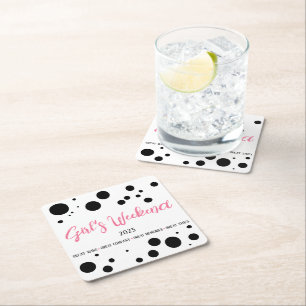 Dessous De Verre Carré Fille personnalisée week-end rose pointillé