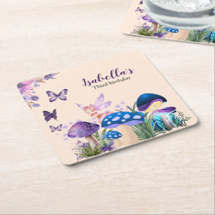 Dessous De Verre Carré Filles Fée Champignon Papillon Anniversaire Violet