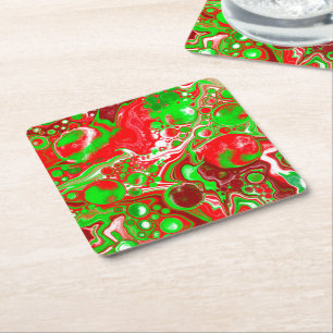 Dessous De Verre Carré Fils de Noël rouges et verts