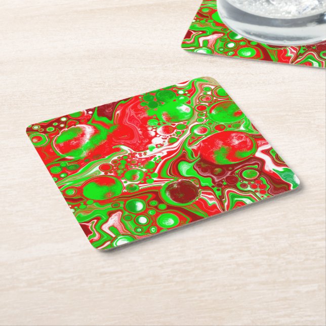 Dessous De Verre Carré Fils de Noël rouges et verts (Incliné)