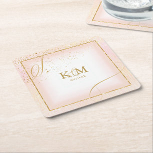 Dessous De Verre Carré Fine Lines Gold Abstrait Mariage V3 Blush ID867