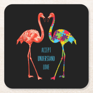 Dessous De Verre Carré Flamant rose  Accepter Comprendre l'amour Flamant 