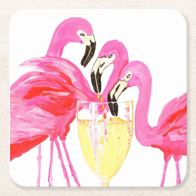 Dessous De Verre Carré Flamant rose du vin blanc (Devant)