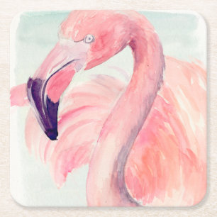 Dessous De Verre Carré Flamant rose en pastel