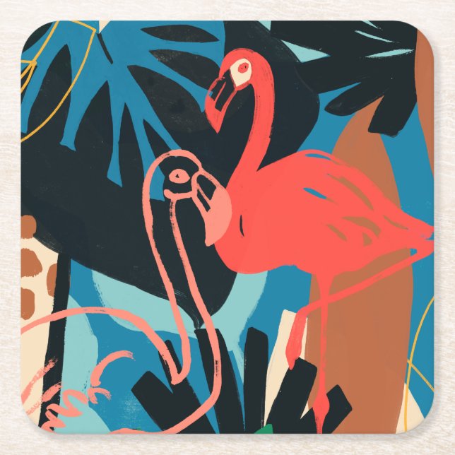 Dessous De Verre Carré Flamant rose funky (Devant)