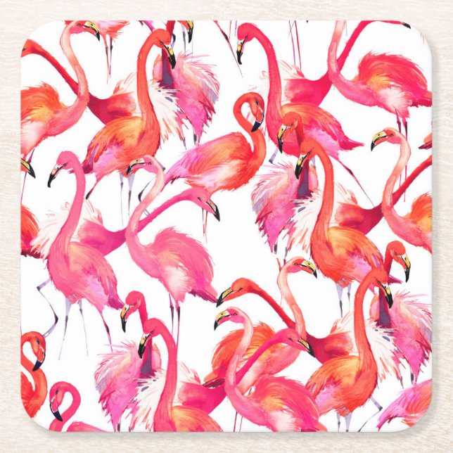 Dessous De Verre Carré Flamants roses aquarelles dans les aquarelles 2 (Devant)