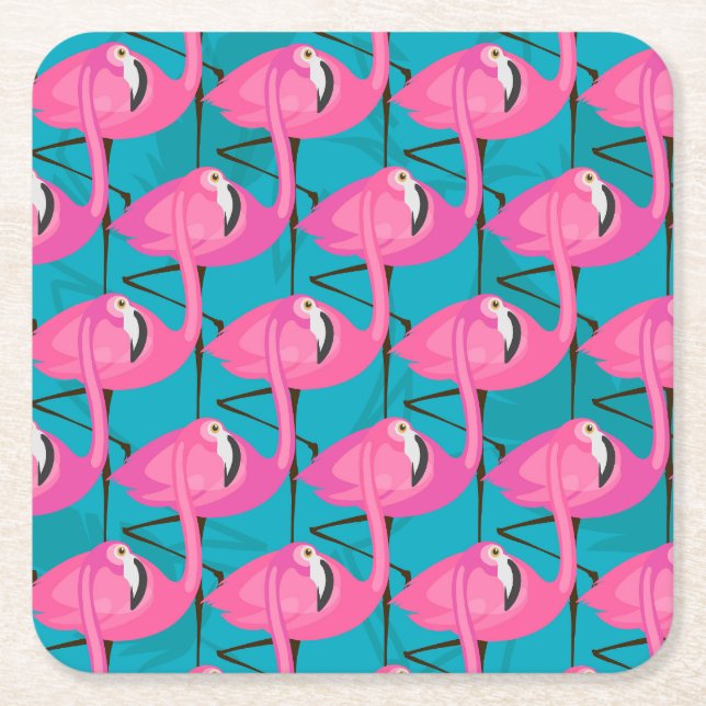 Dessous De Verre Carré Flamants roses au néon (Devant)