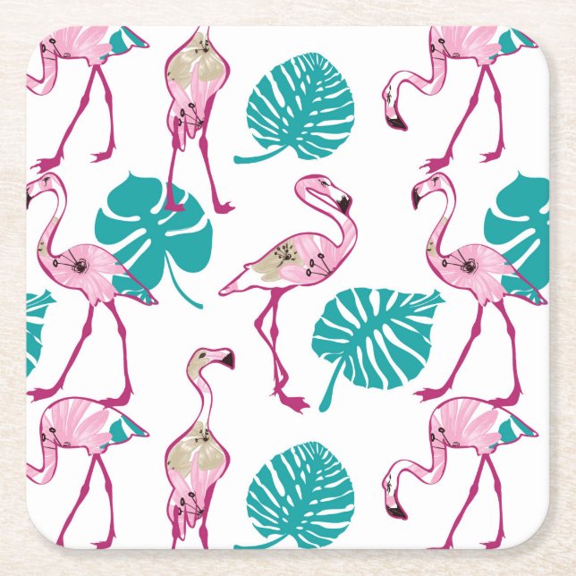 Dessous De Verre Carré Flamants roses roses (Devant)