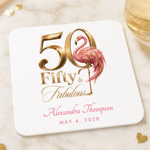 Dessous De Verre Carré Flamingo Rose Cinquante & Fantastique Fête d'anniv
