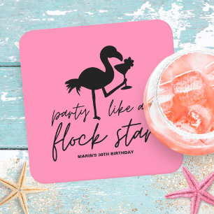 Dessous De Verre Carré Flamingo Rose Étoile de Troupeau Anniversaire Trop