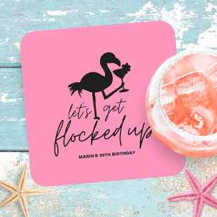Dessous De Verre Carré Flamingo Rose Floconné Anniversaire Tropical