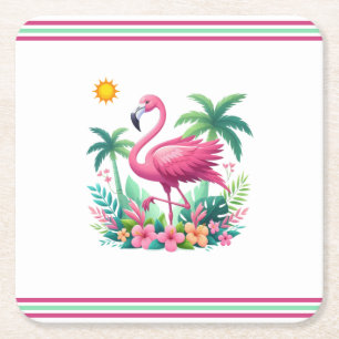 Dessous De Verre Carré Flamingo rose tropicale/Floride