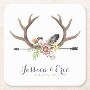 Dessous De Verre Carré Flèche fleur sauvage et Antlers