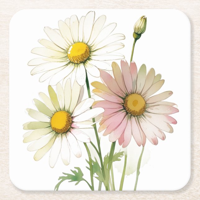 Dessous De Verre Carré Fleur aquarelle moderne professionnelle Daisy (Devant)
