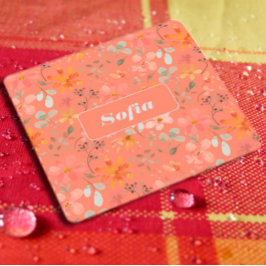 Dessous De Verre Carré Fleur aquarelle motif personnalisé blanc orange
