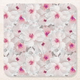 Dessous De Verre Carré Fleur blanche et rose délicate