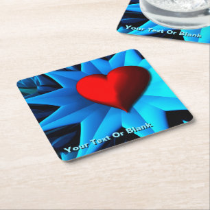 Dessous De Verre Carré Fleur coeur bleu fractal