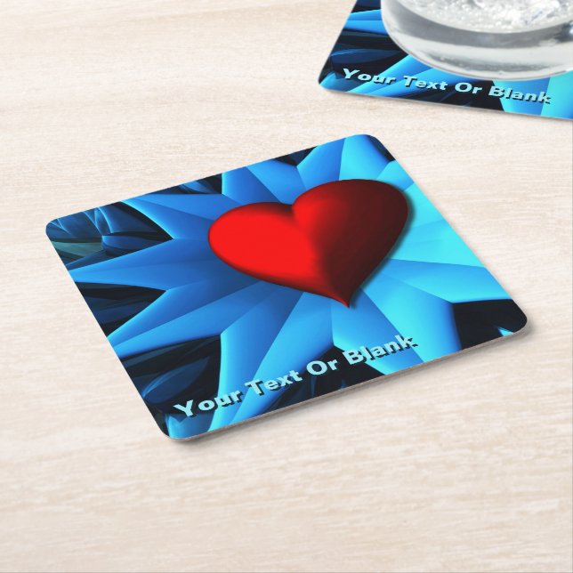 Dessous De Verre Carré Fleur coeur bleu fractal (Incliné)