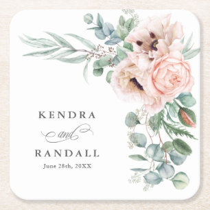 Dessous De Verre Carré Fleur d'aquarelle romantique avec des noms