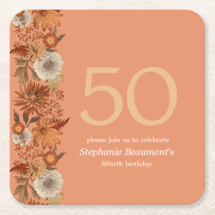 Dessous De Verre Carré Fleur d'automne de la femme surprise 50e anniversa