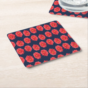 Dessous De Verre Carré Fleur de dahlia rose en bleu