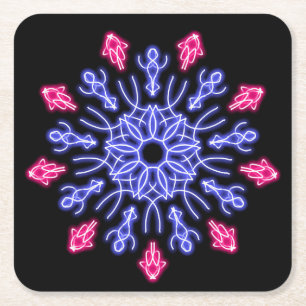 Dessous De Verre Carré Fleur de néon bleu et rouge