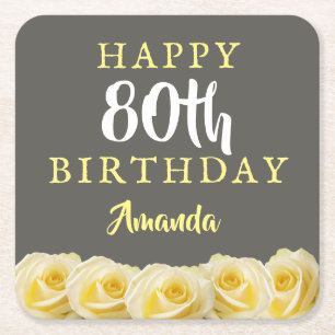 Dessous De Verre Carré Fleur de rose jaune 80e anniversaire