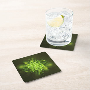Dessous De Verre Carré Fleur éclatante Fractée Vert