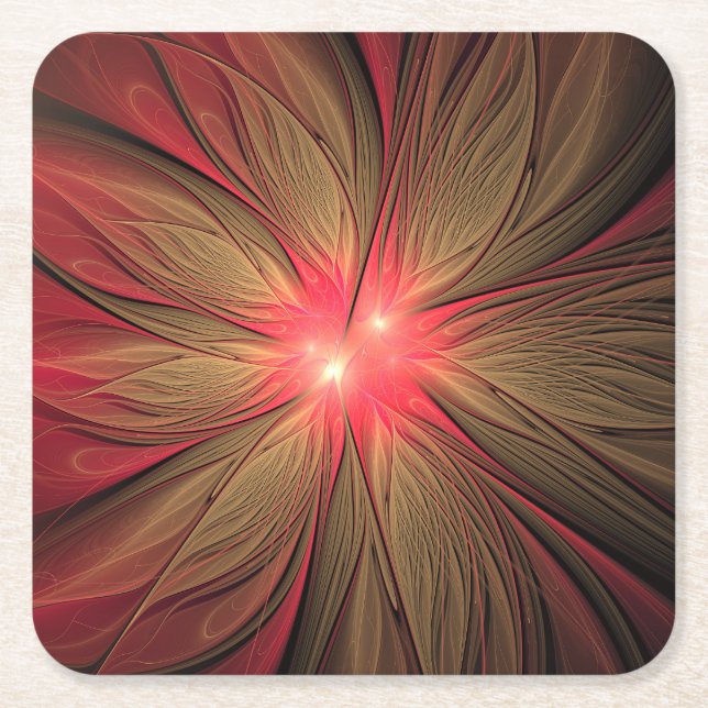 Dessous De Verre Carré Fleur fractale de fansy rouge (Devant)