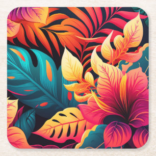 Dessous De Verre Carré Fleur hawaïenne motif tropical fleuri lumineux