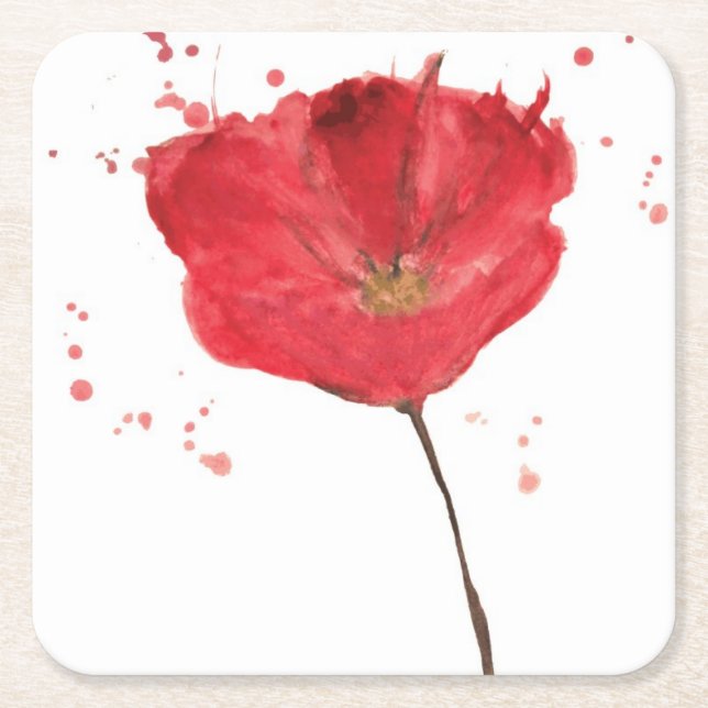 Dessous De Verre Carré Fleur peinte 2 de pavot d'aquarelle (Devant)