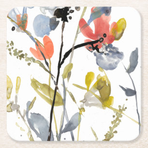 Dessous De Verre Carré Fleur recouverte - fleurs et tiges d'aquarelle