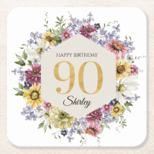 Dessous De Verre Carré Fleur sauvage 90e anniversaire personnalisé