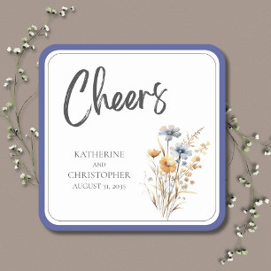 Dessous De Verre Carré Fleur sauvage bleu élégant Mariage floral