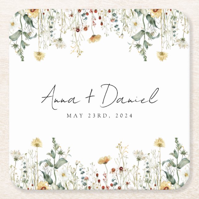 Dessous De Verre Carré Fleur sauvage d'été Mariage de terrain (Devant)