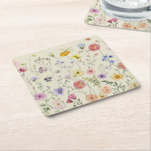 Dessous De Verre Carré Fleur sauvage Pressé Fleurs Aquarelle Floral
