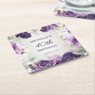 Dessous De Verre Carré Fleur violet blanc 40e anniversaire