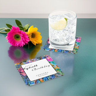 Dessous De Verre Carré Fleurs artistiques aquarelle TOUTE fête d'annivers