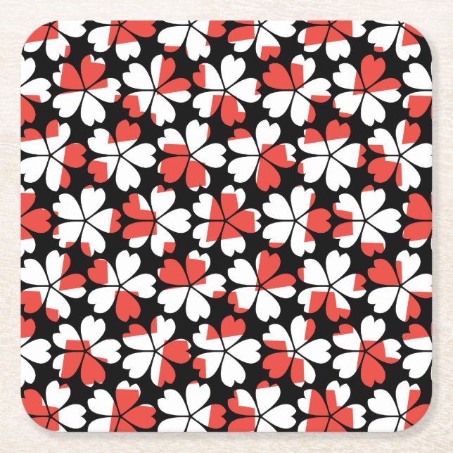 Dessous De Verre Carré Fleurs blanches rouges mignons motif (Devant)