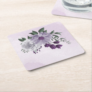 Dessous De Verre Carré fleurs blanches violettes verdure