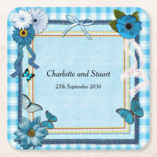 Dessous De Verre Carré Fleurs bleues et papillons