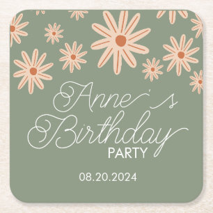 Dessous De Verre Carré Fleurs Boho simples Tous les âges Anniversaire