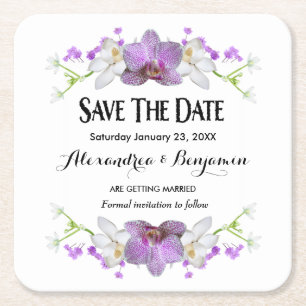 Dessous De Verre Carré Fleurs Botaniques Aquarelle Enregistrer La Date