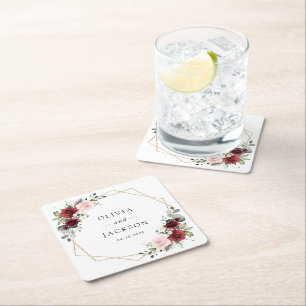 Dessous De Verre Carré Fleurs Bourgogne, Fleurs roses, Verdure, Mariage