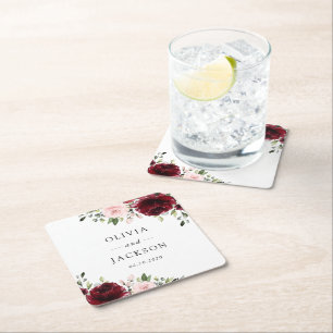 Dessous De Verre Carré Fleurs Bourgogne, Fleurs roses, Verdure, Mariage