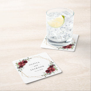 Dessous De Verre Carré Fleurs Bourgognes, Fleurs rouges, Mariage Floral