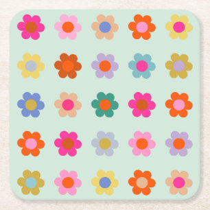 Dessous De Verre Carré Fleurs colorées Vintage Floral