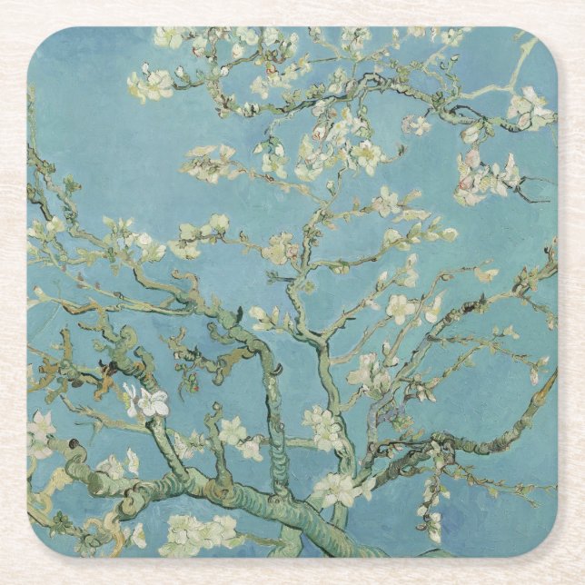 Dessous De Verre Carré Fleurs d'amandes par Vincent Van Gogh Art (Devant)