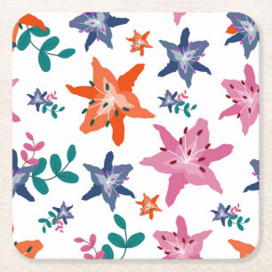 Dessous De Verre Carré Fleurs de couleur d'eau mignonne Pastel