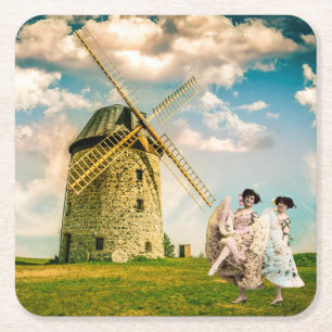 Dessous De Verre Carré Fleurs de danse vintages et moulin à vent